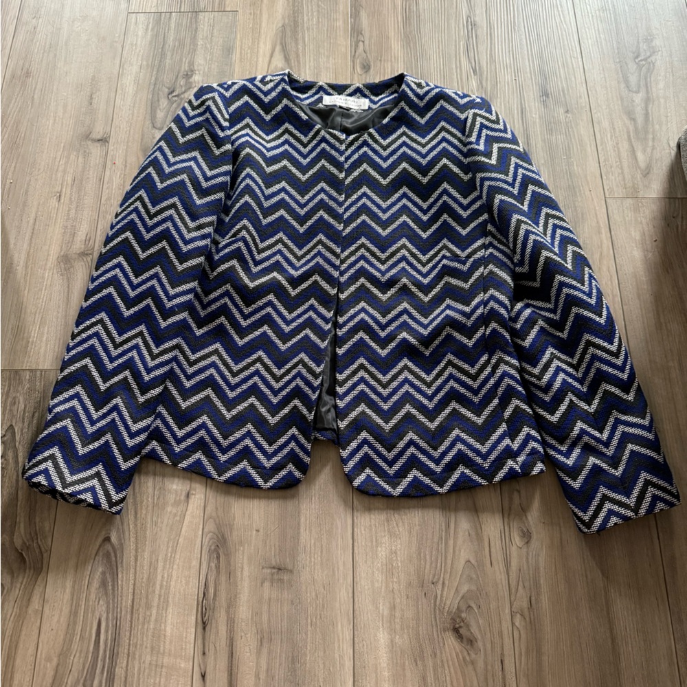 Tahari Arthur S. Levine Chevron Patterned Blue & Black Women's Jacket Sz 12